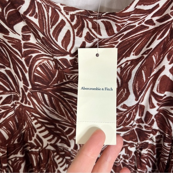 NWT Abercrombie Trapeze Tropical Print Tiered Midi Dress Brown White Small - Picture 8 of 9